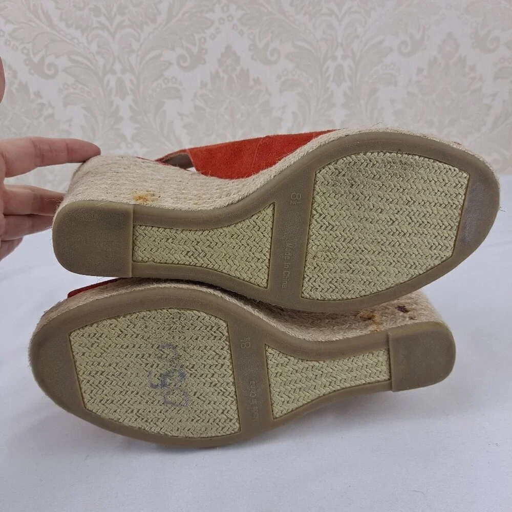 Lauren Ralph Lauren Susy Size 8.5B Orange Suede Slingback Wedge Espadrille Heels